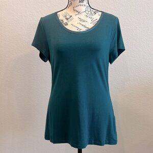 Banana Republic Teal T-Shirt with silk trim at neckline
